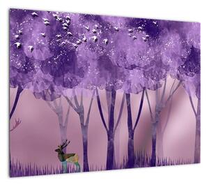 Obraz na szkle - Jeleń w magicznym lesie (70x50 cm)