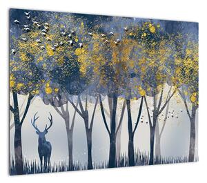 Obraz na szkle jelenia w lesie (70x50 cm)