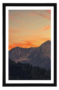 Plakat z passe-partout zachód słońca w górach