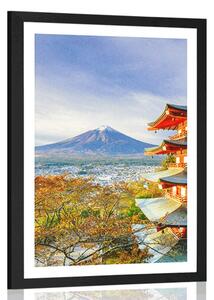Plakat z passe-partout widok na Pagoda Chureito i górę Fuji
