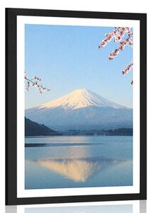Plakat z passe-partout widok z jeziora na Fuji