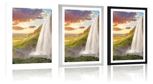 Plakat z passe-partout majestatyczny wodospad na Islandii