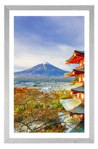 Plakat z passe-partout widok na Pagoda Chureito i górę Fuji
