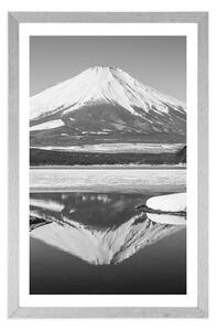 Plakat z passe-partout Japońska góra Fuji w czerni i bieli