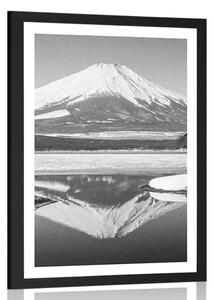 Plakat z passe-partout Japońska góra Fuji w czerni i bieli