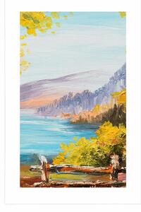 Plakat z passe-partout obraz olejny górskie jezioro
