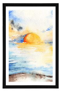 Plakat z passe-partout wspaniały zachód słońca nad morzem