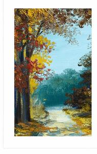 Plakat z passe-partout malowane drzewa w kolorach jesieni