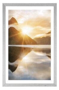 Plakat z passe-partout piękny wschód słońca w Nowej Zelandii