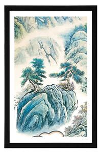 Plakat z passe-partout chińskie malarstwo pejzażowe