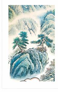 Plakat z passe-partout chińskie malarstwo pejzażowe
