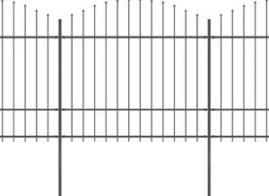 Panele ogrodzeniowe z grotami, stal, (1,5-1,75) x 6,8 m, czarne