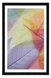 Plakat z passe-partout żyłki na kolorowych liściach