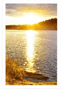 Plakat zachód słońca nad jeziorem