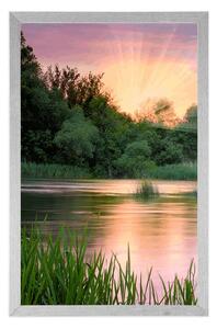 Plakat wschód słońca nad rzeką