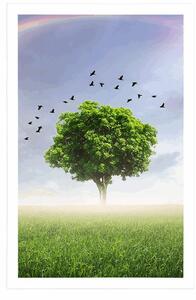 Plakat samotne drzewo na łące