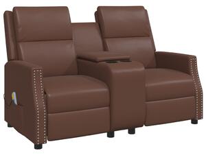 2-os., rozkładany fotel masujący, brązowy, sztuczna skóra