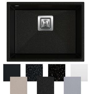 Zlewozmywak granitowy czarny podwieszany 55x42x21 | różne kolory | kwadratowy odpływ, pojemna komora | Sink Quality
