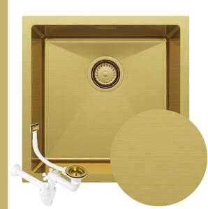 Zlewozmywak stalowy złoty Sink 45 | jednokomorowy, z mata tłumiąca dźwięki