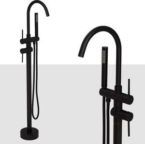 Czarna bateria wannowa wysoka wolnostojąca 117 cm | nowoczesna, elegancka, z mosiądzu