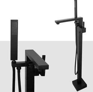 Czarna bateria wannowa wysoka 93,5 cm wolnostojąca - z wężem dł. 150 cm