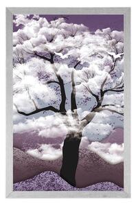 Plakat drzewo pokryte chmurami