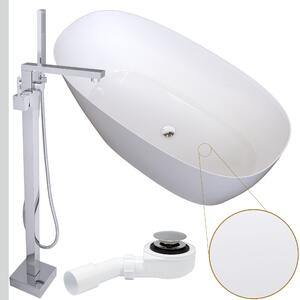 Zestaw wanna owalna 150 z srebrną bateria + syfon | wolnostojąca, nowoczesna