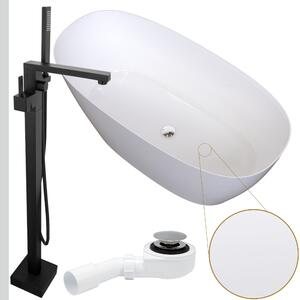 Wanna wolnostojąca 150 cm z czarną baterią i syfonem | nowoczesna