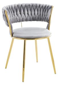Krzesło Glamour BAMBI szare z plecionym oparciem na złotych nogach
