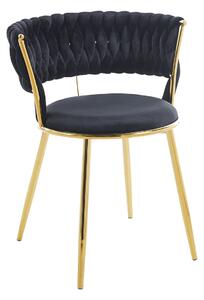 Krzesło Glamour BAMBI czarne z plecionym oparciem na złotych nogach
