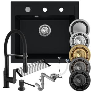 Zestaw bestseller: zlew + bateria + dozownik + syfon + mata