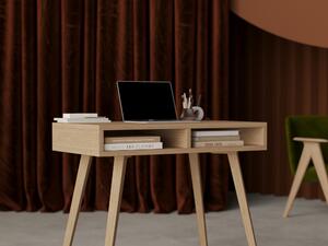 Wąskie drewniane biurko 90 cm z półkami, nogi naturalny lity dąb