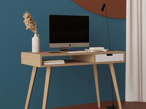 Stylowe minimalistyczne biurko z białą szufladą i półką 110 cm szerkości