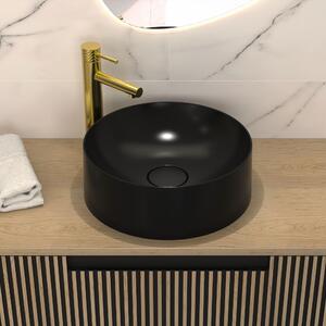 Okrągła czarna umywalka granitowa 39 cm, nablatowa
