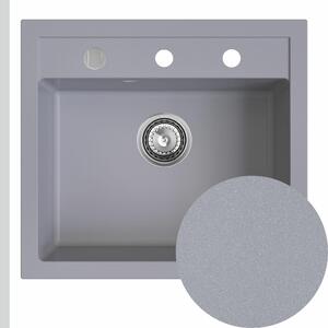 Zlewozmywak szary jednokomorowy granitowy | wpuszczany, do szafki 60 cm