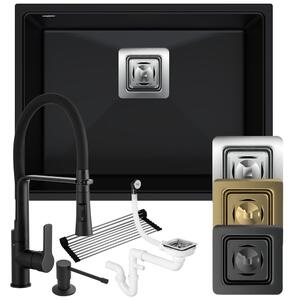 Ciemna kuchnia premium: zlew + bateria + dozownik + syfon + mata