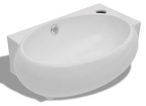 Ceramiczna umywalka z otworem przelewowym i na kran, biała
