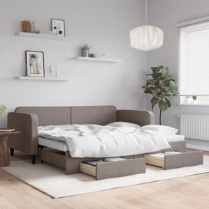 Sofa rozsuwana z szufladami, taupe, 90x200 cm, tkanina