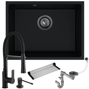 Zlew granitowy czarny Crypton 60: bateria + syfon + dozownik + mata