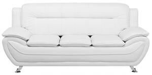 Sofa trzyosobowa ze sztucznej skóry do salonu biała nowoczesna Leira Beliani