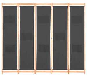Parawan 5-panelowy, szary, 200 x 170 x 4 cm, tkanina