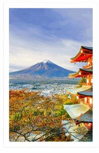 Plakat widok na Chureito Pagoda i górę Fuji