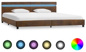 Rama łóżka z LED, brązowa, tapicerowana tkaniną, 180 x 200 cm