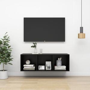 Wisząca szafka pod TV, czarna, 37x37x107 cm, płyta wiórowa