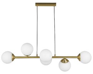 LAMPA WISZĄCA SUFITOWA NOWOCZESNA ZŁOTO SZCZOTKOWANE BIAŁE KULE FINO 6 LED