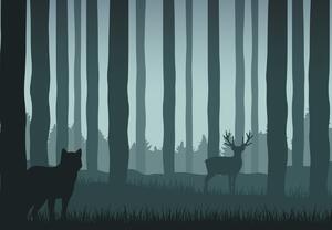 Fototapeta - Wilk obserwujący jelenia (196x136 cm)