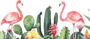 Fototapeta - Flamingi w kaktusach, akwarela (196x136 cm)