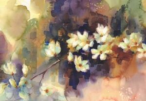 Fototapeta - Białe magnolie, malarstwo (196x136 cm)