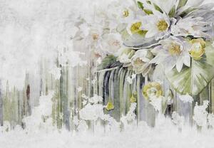 Fototapeta - Białe kwiaty, vintage (196x136 cm)