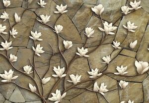 Fototapeta - Białe magnolie na kamieniu (196x136 cm)